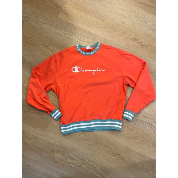 Champion Men Reverse Weave Striped Collar Sweatshirt large Orange/Papaya - Picture 1 of 5